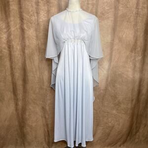 Vintage 60s Emma Domb Layered Chiffon Cape Beaded Gown Draped Princess Fairy